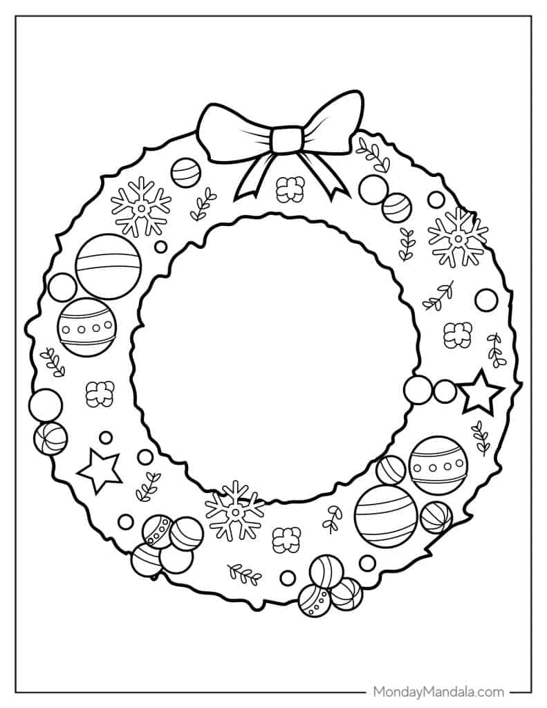 Christmas wreath coloring pages free pdf printables