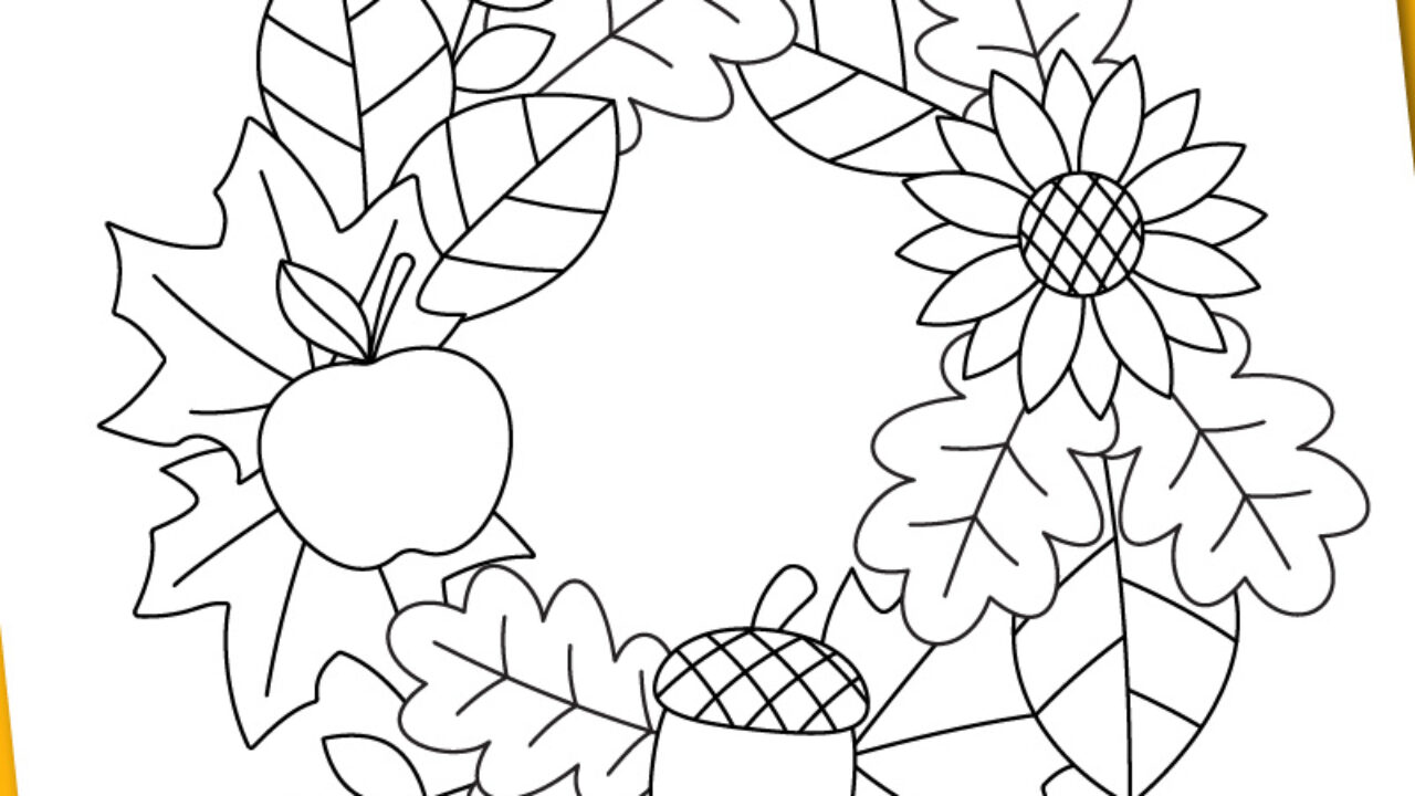 Printable fall wreath coloring page