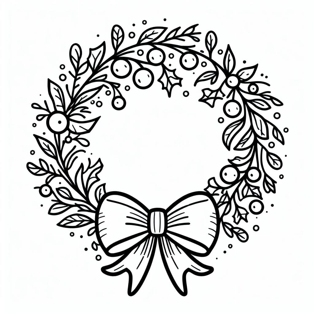 Cute christmas wreath coloring page