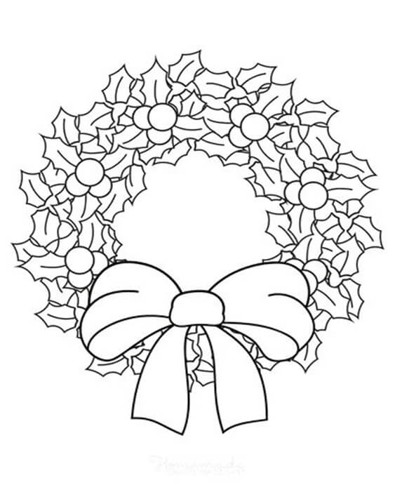 Free easy to print christmas wreath coloring pages