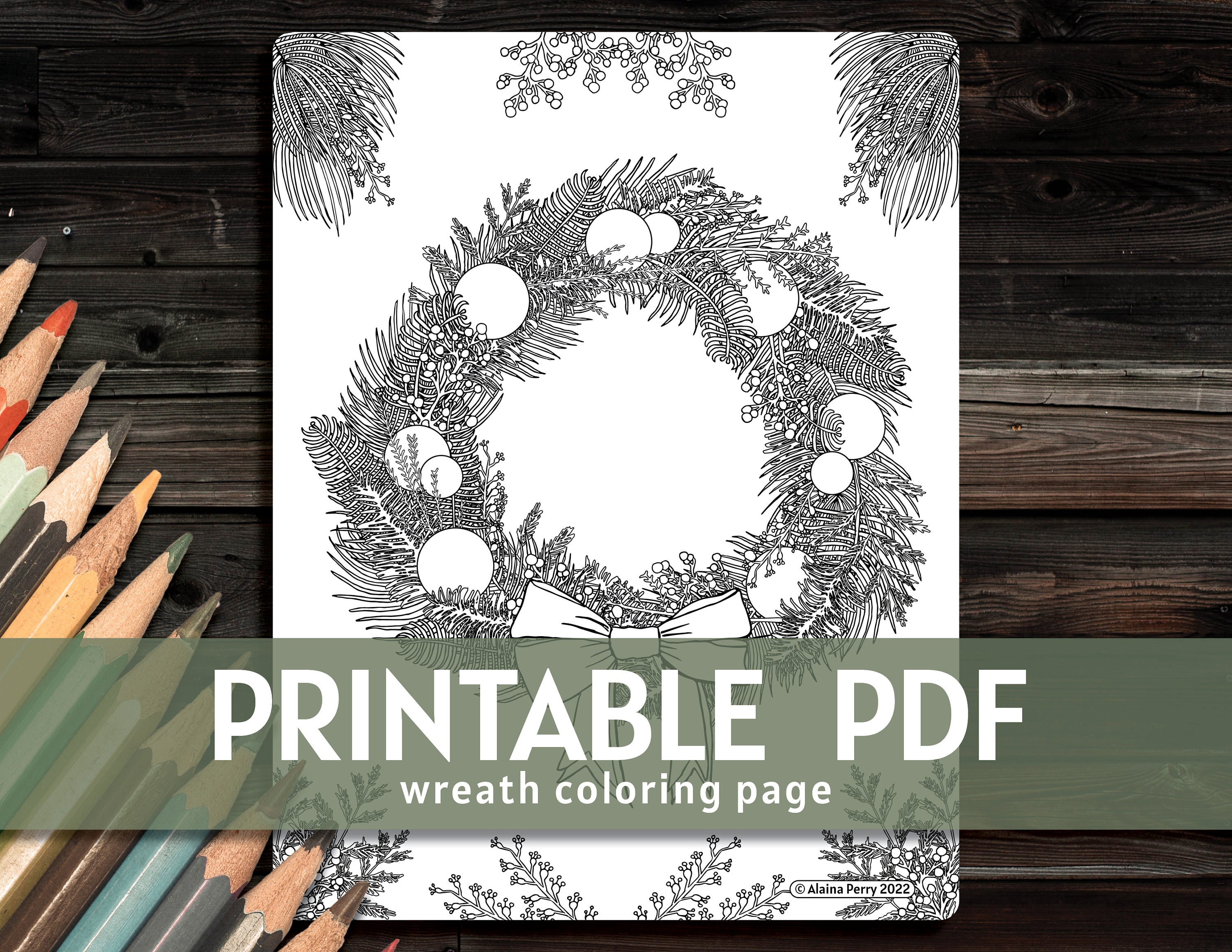 Christmas wreath coloring page printable pdf