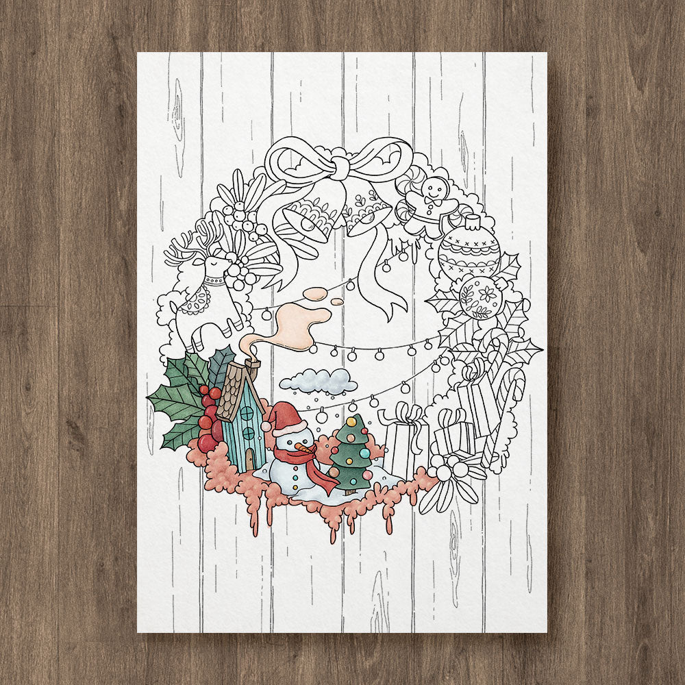 Christmas wreath coloring page â grifik