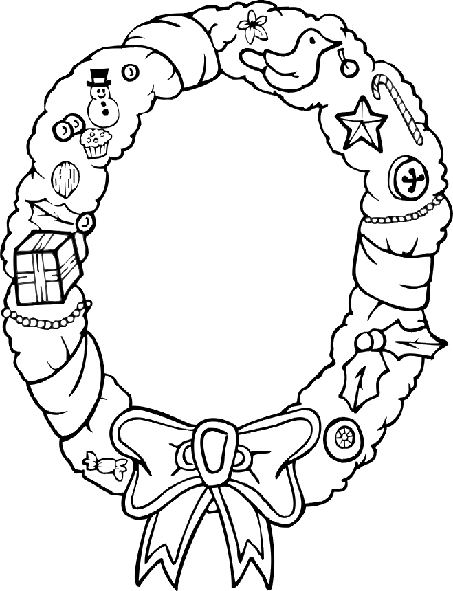 Xmas wreath coloring page xmas wreath with decorations