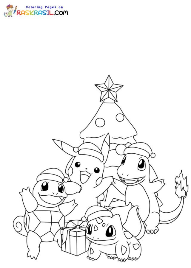 Pokemon christmas coloring page printable for free download