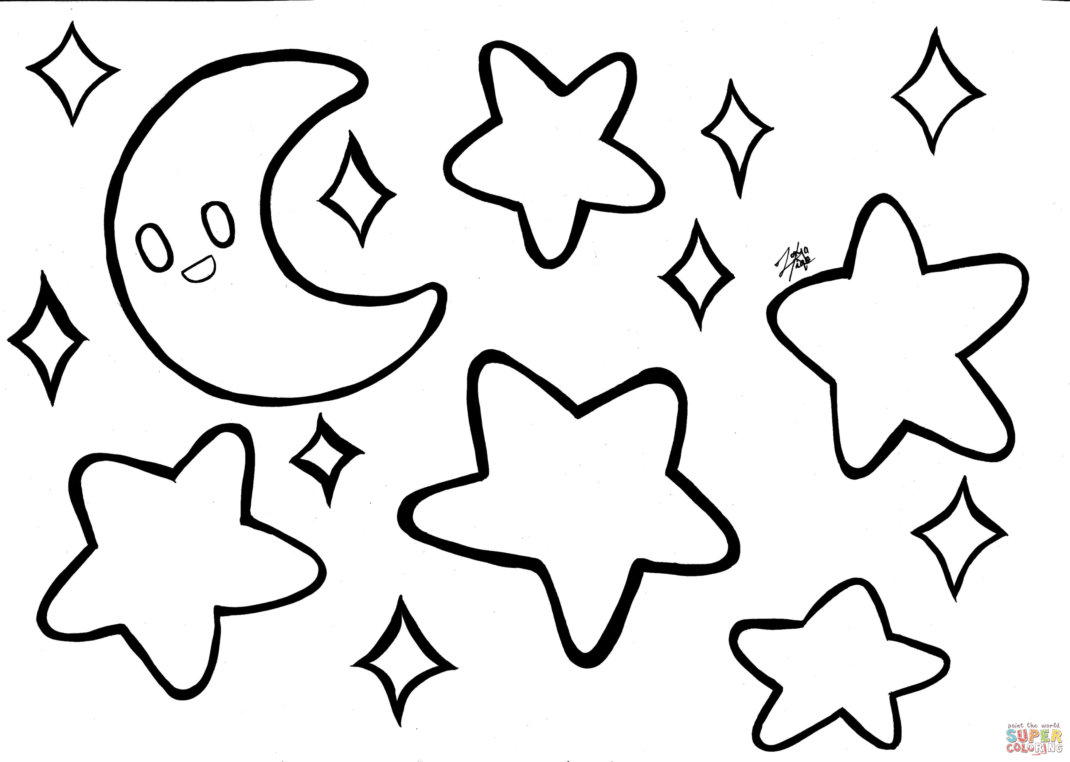 Moon and stars coloring page free printable coloring pages