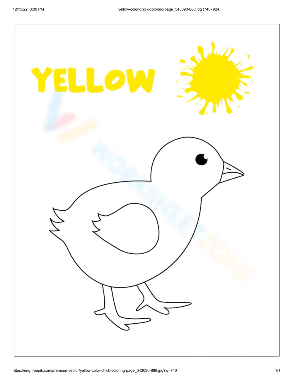 Free printable color yellow worksheets for kids