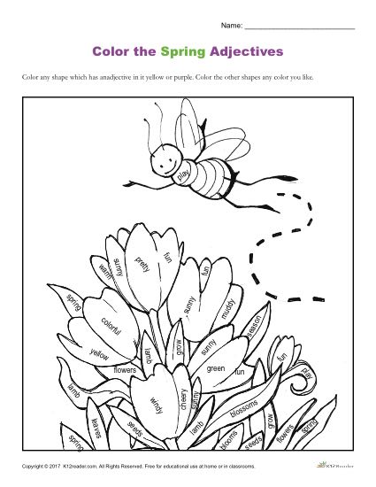 Spring adjectives coloring page printable coloring activity