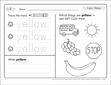 Read write color mats yellow printable skills sheets