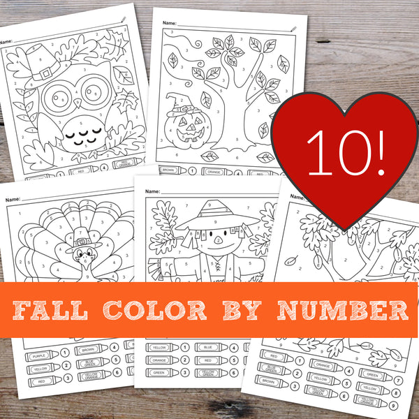 Fall color by number printable worksheets â ispyfabulous