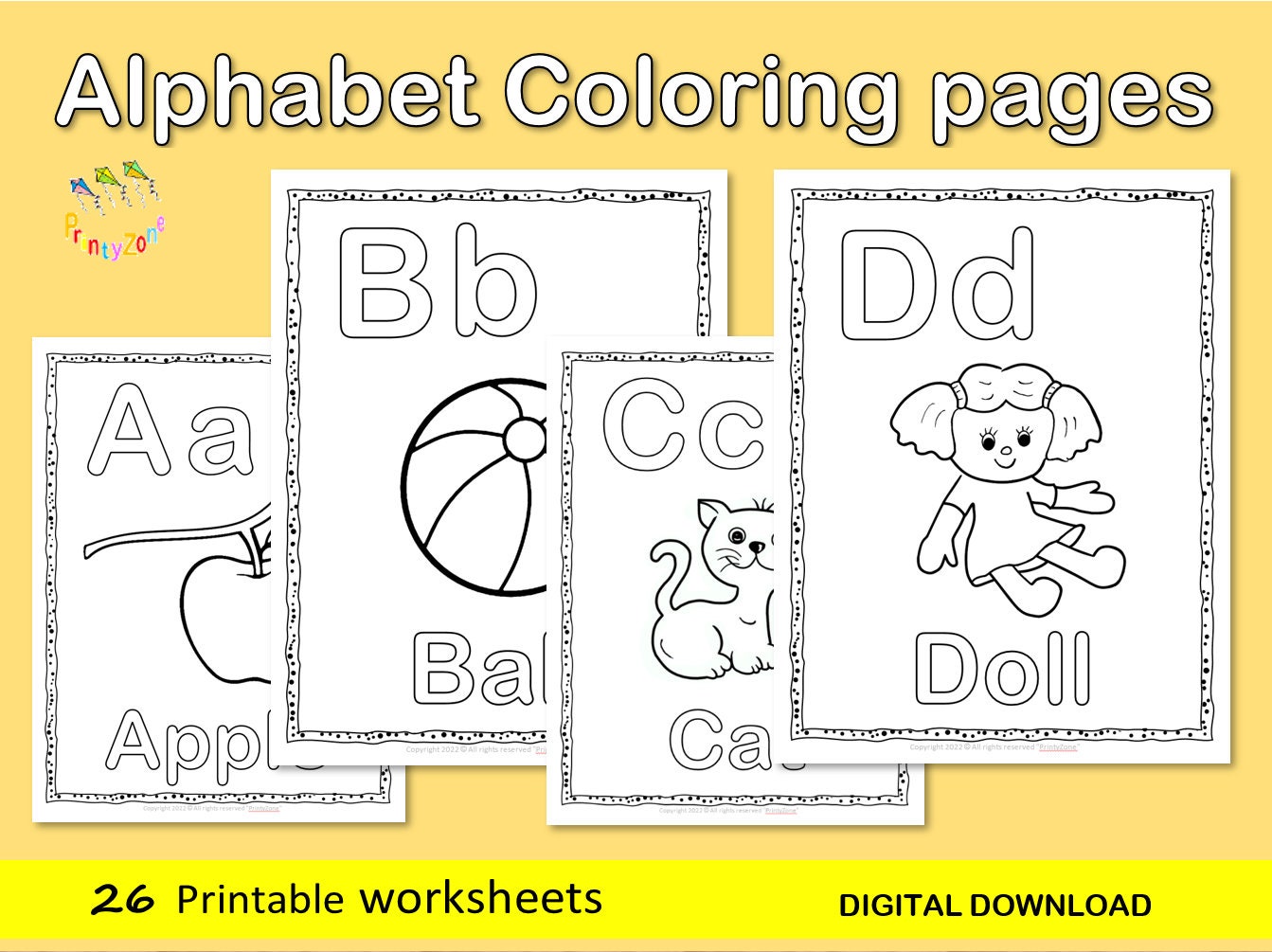 Alphabet coloring pages for kids beginning sounds worksheets early literacy printable worksheets preschool kindergarten daycare toddler