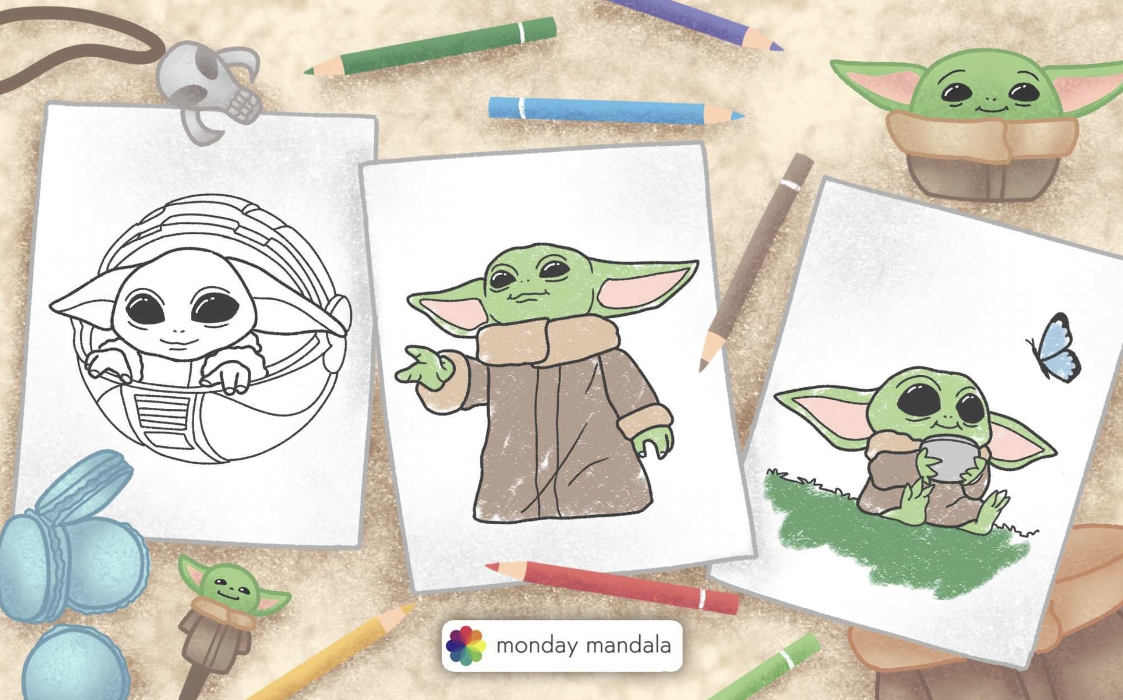 Baby yoda coloring pages free pdf printables