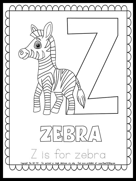 Letter z is for zebra free printable coloring page â the art kit