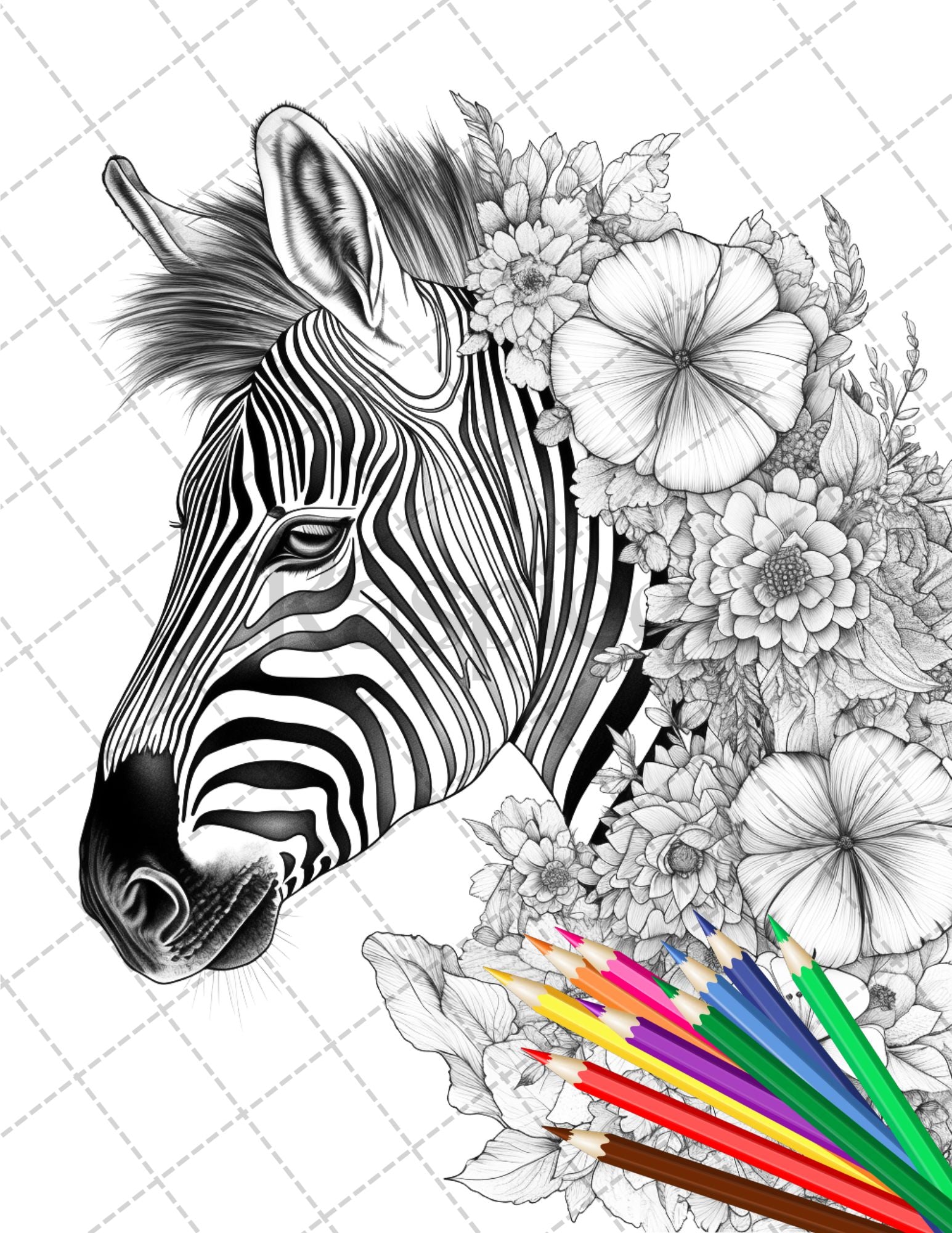 Animal floral printable coloring pages for adults grayscale colori â coloring