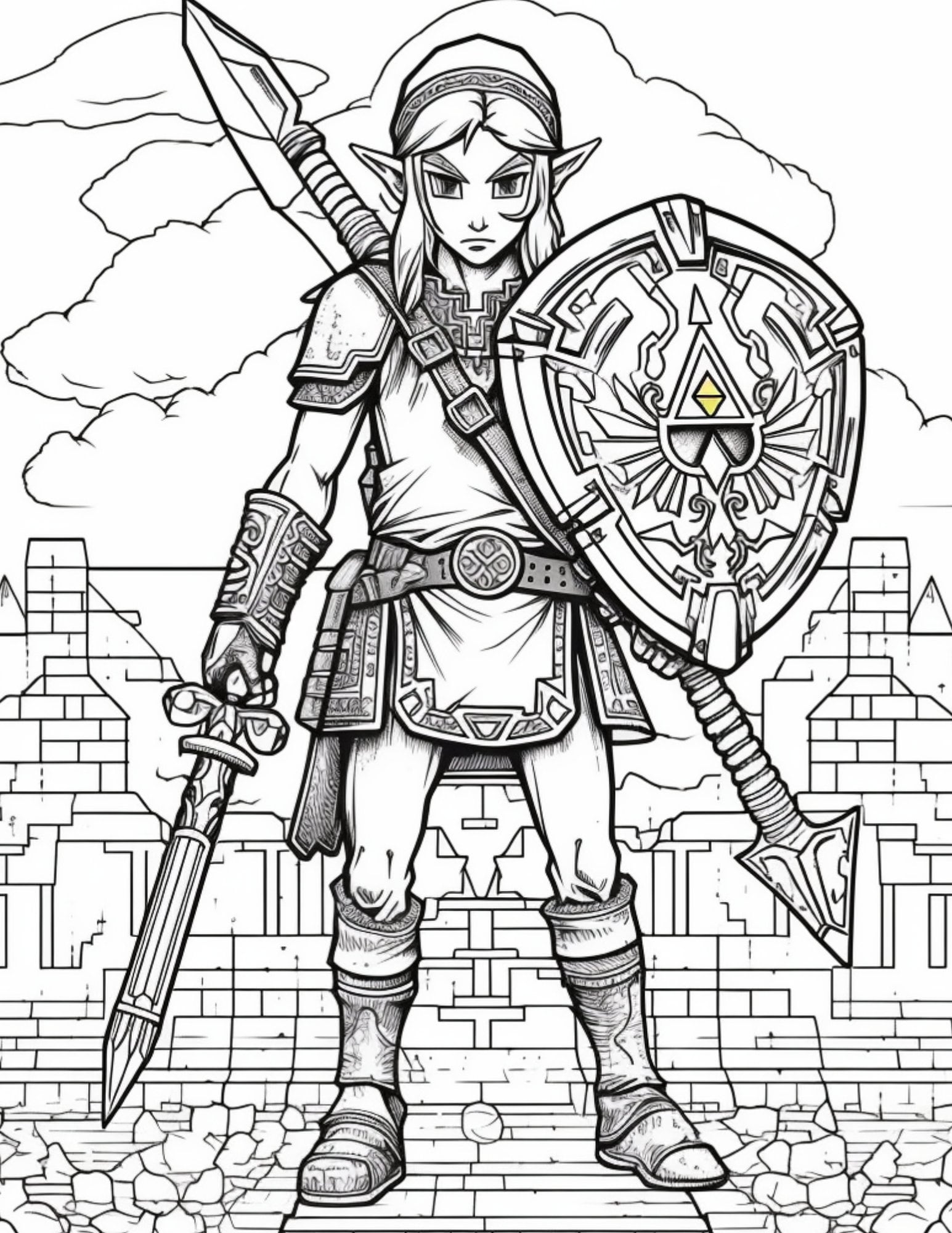 Fun past time legend of zelda coloring pages link princess zelda triforce coloring page fantasy loz gamer coloring ai art coloring book