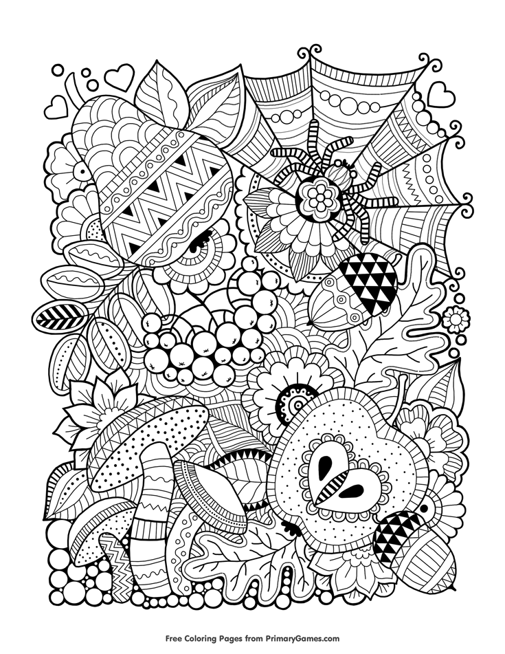 Autumn zentangle coloring page â free printable ebook fall coloring pages coloring books mandala coloring pages