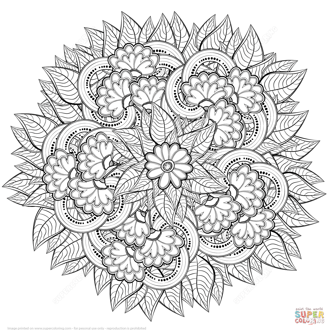 Abstract flowers zentangle coloring page free printable coloring pages