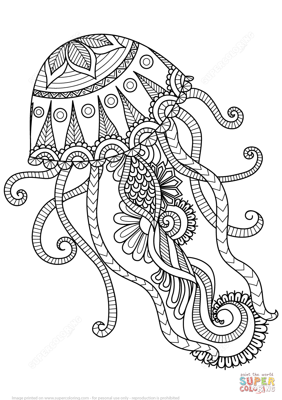 Jellyfish zentangle coloring page free printable coloring pages