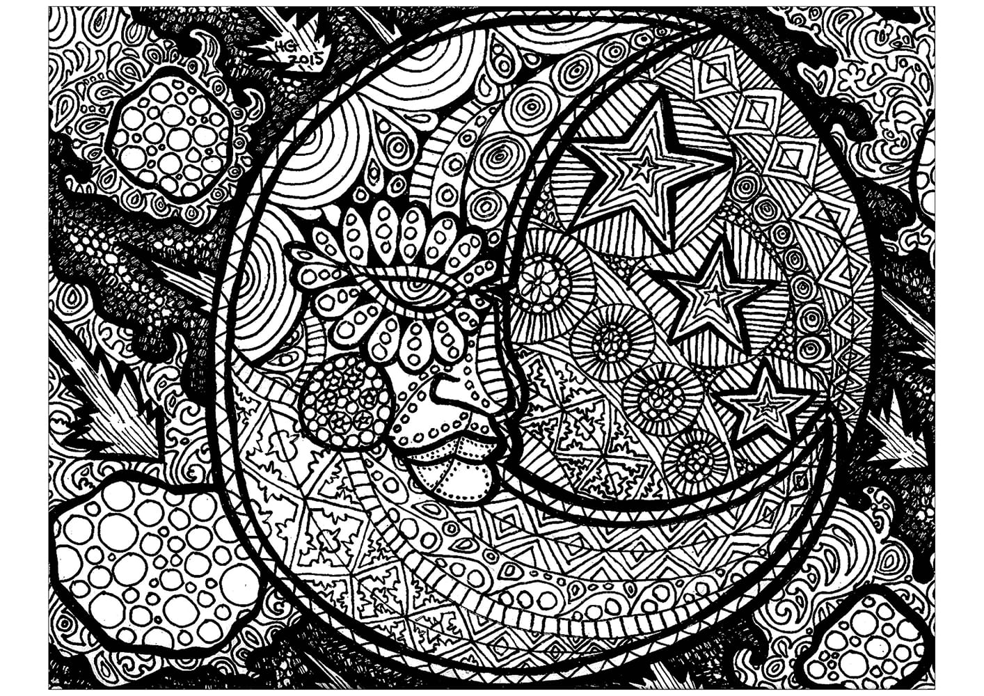 Moon zentangle coloring page