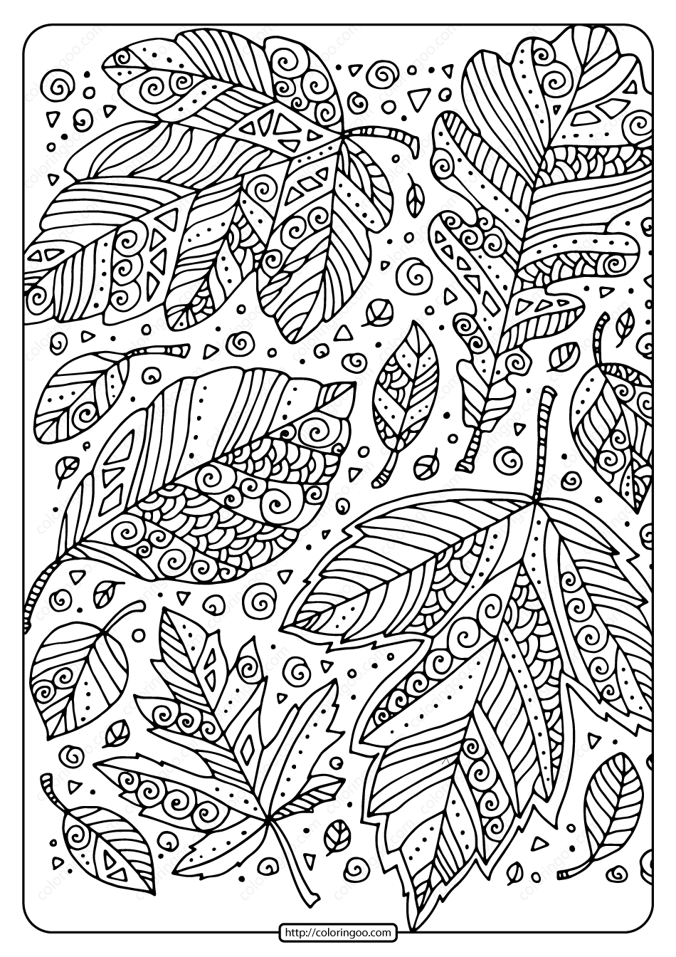 Printable zentangle leaves coloring page