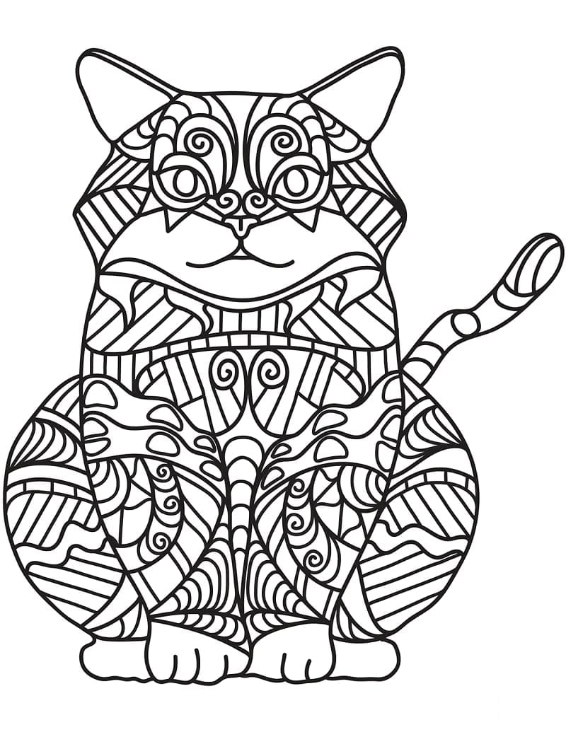 Cat zentangle coloring page