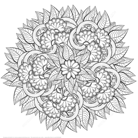 Abstract flowers zentangle coloring page free printable coloring pages