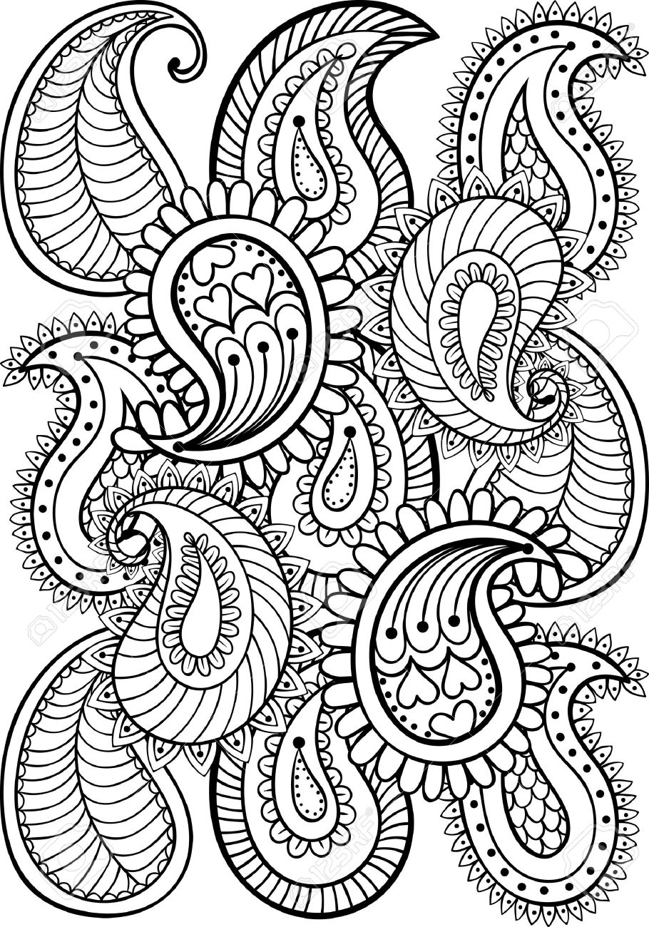 Hand drawn paisley pattern for adult coloring page a size in doodle zentangle style ethnic ornamental patterned print monochrome sketch floral printable vector illustration royalty free svg cliparts vectors and stock illustration