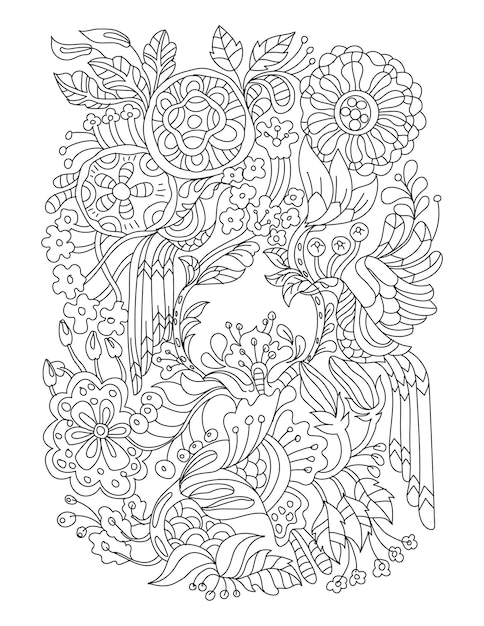 Premium vector floral flower leaves zentangle arts for kids and adult coloring page and coloring book