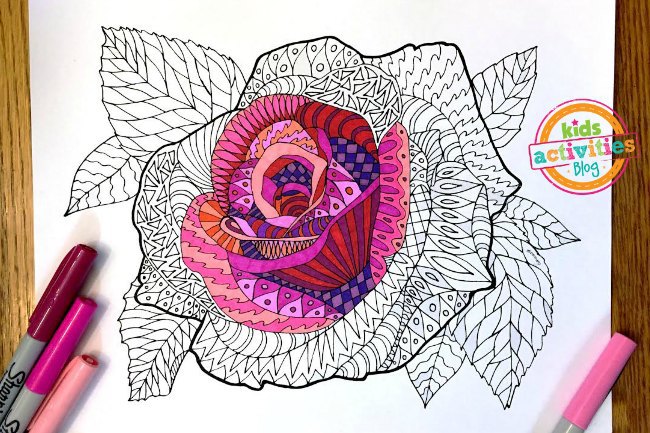 Printable adult coloring page â rose zentangle