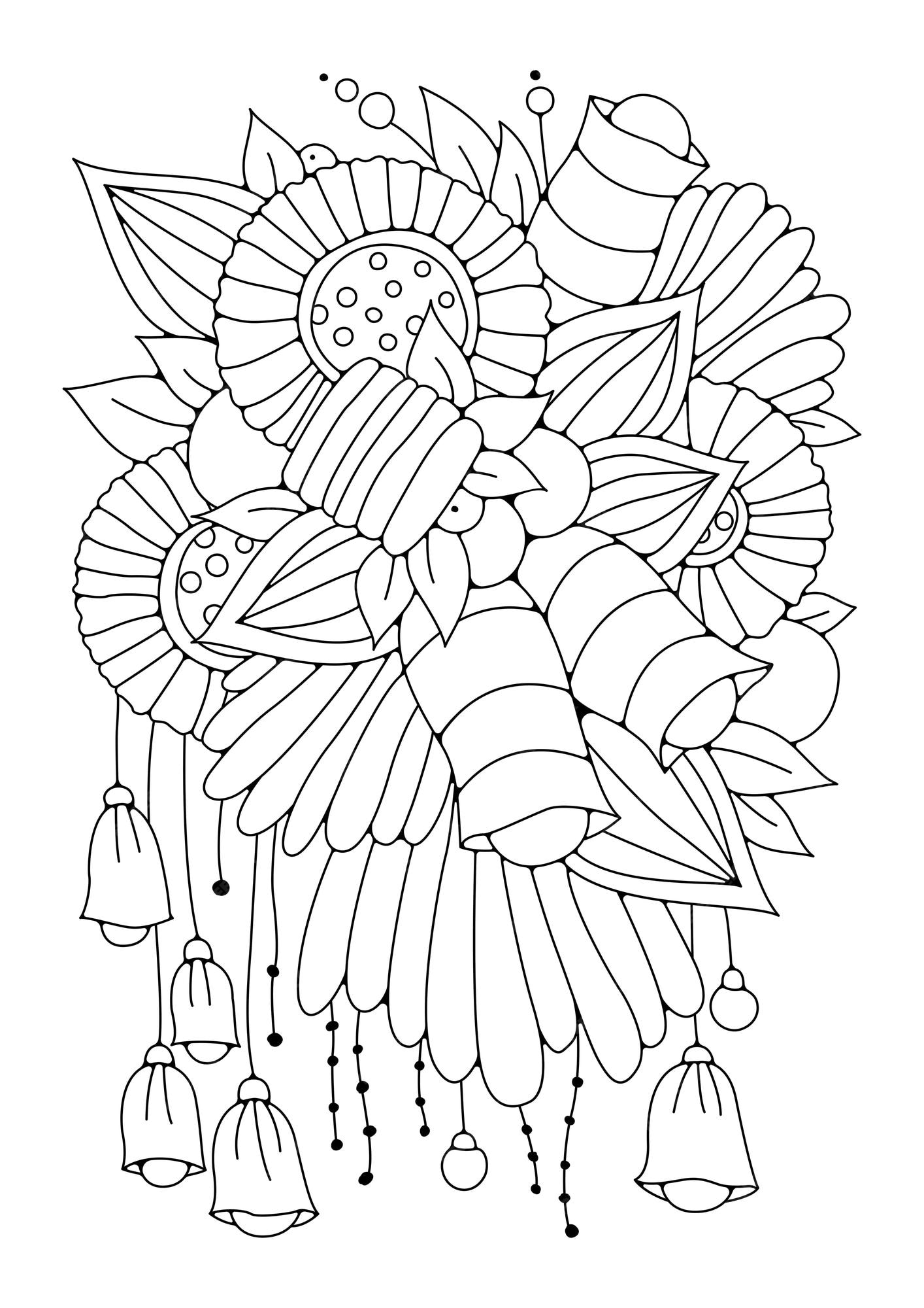 Premium vector doodle floral pattern in black and white coloring page for children and adults zentangle drawing