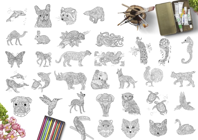 Create your animal mandala zentangleadult coloring page by sokolartstudio