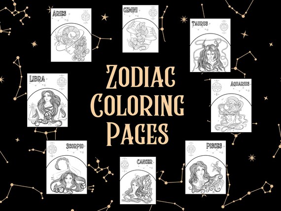 Zodiac sign coloring pages astrology printable coloring pages pdf coloring book procreate coloring pages adult coloring sheet aesthetic