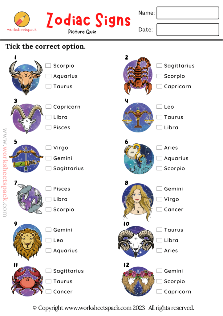 Zodiac signs picture quiz