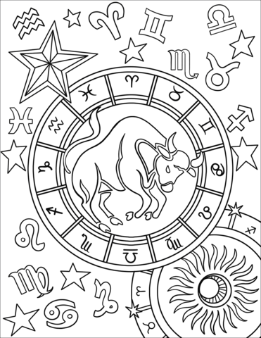 Taurus zodiac sign coloring page free printable coloring pages