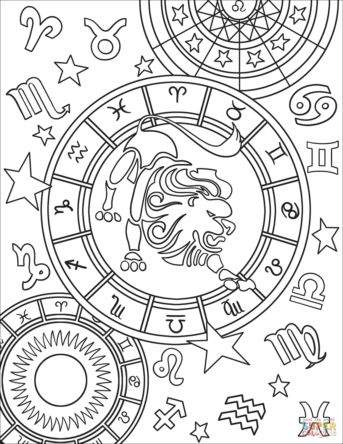 Leo zodiac sign coloring page free printable coloring pages