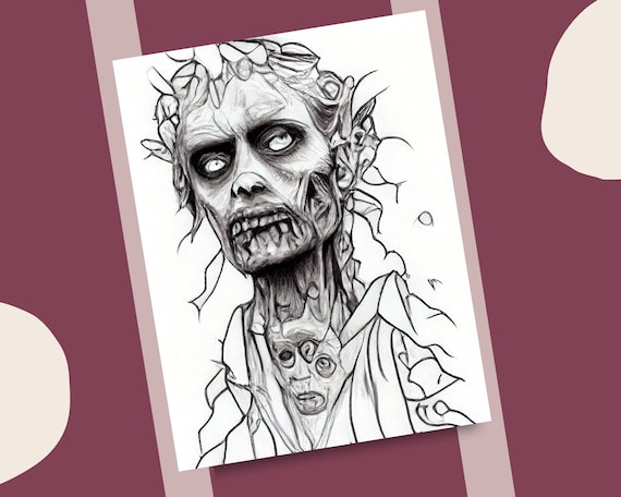 Zombies coloring pages for adults horror theme printable coloring book ugly zombie faces coloring page digital download