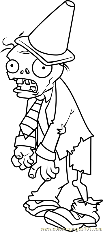 Conehead zombie coloring page for kids