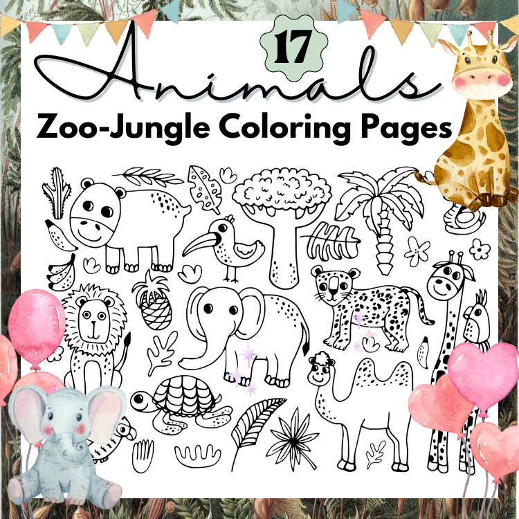 Animals doodles coloring pages
