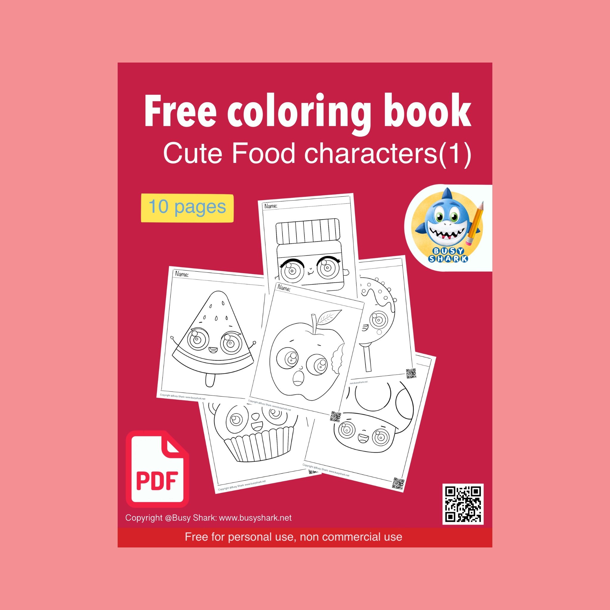 Free cute food characters coloring book