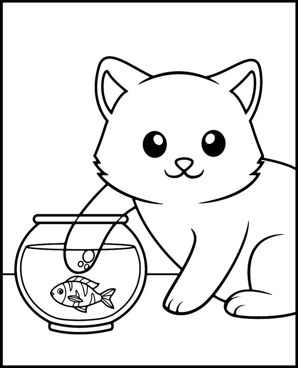 Coloring page cat gold fish