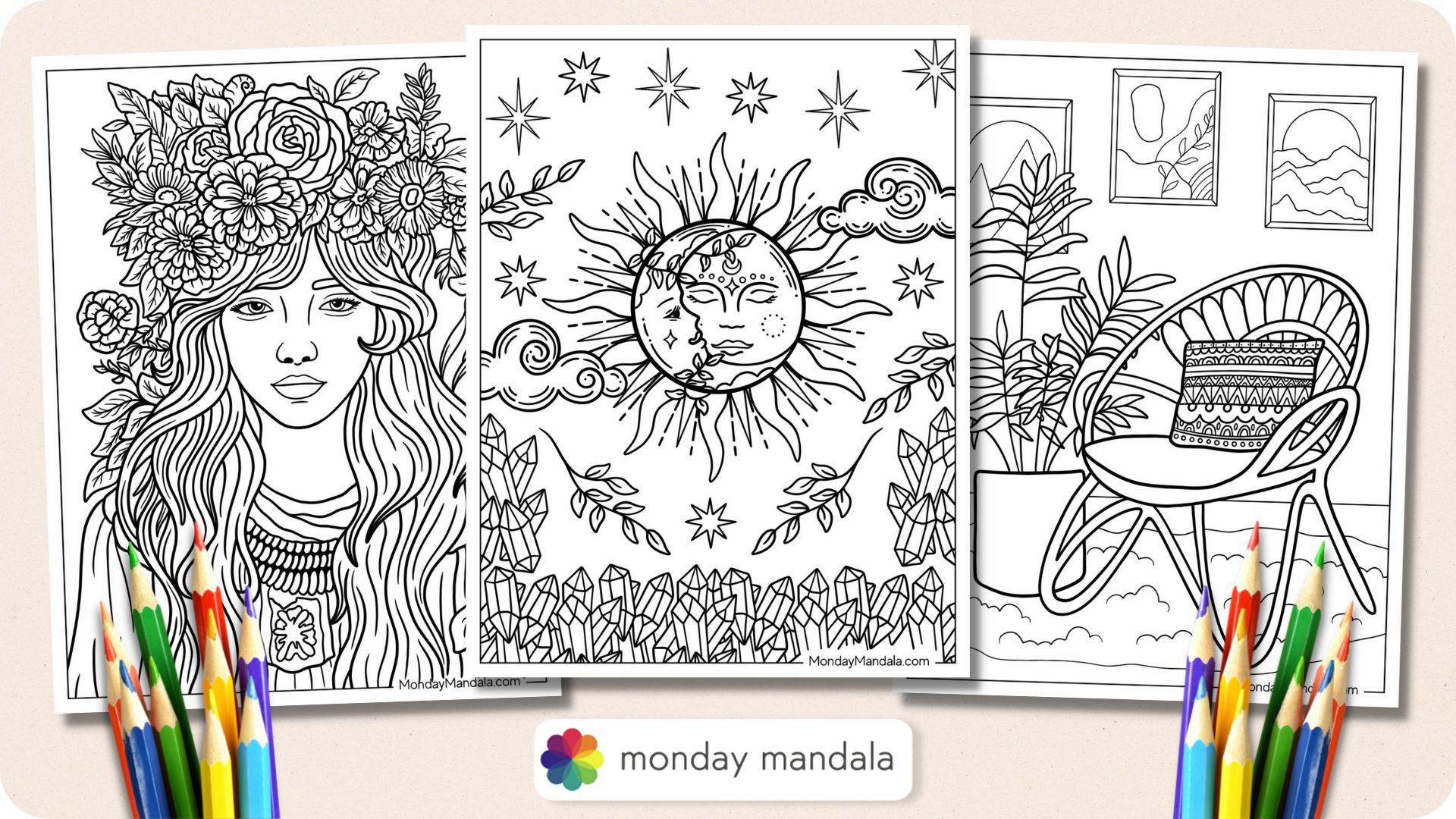 Boho coloring pages free pdf printables