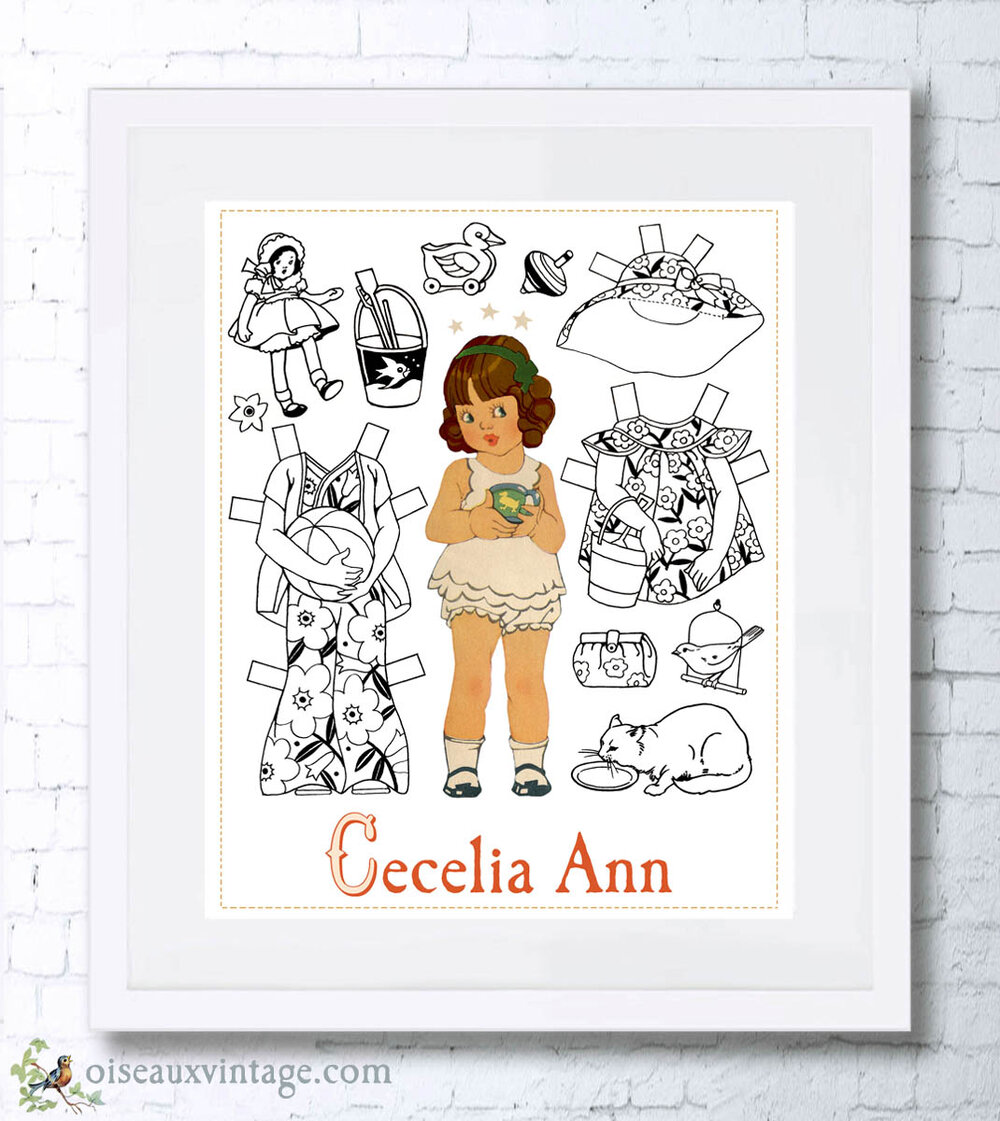 Vintage paper doll personalized print