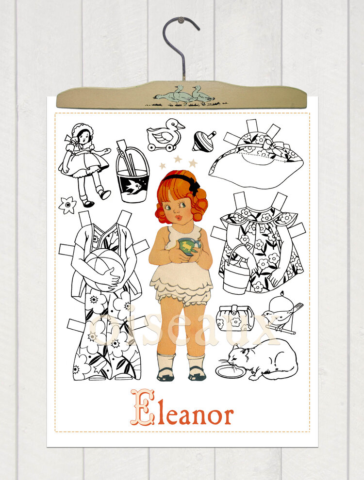 Vintage paper doll personalized print