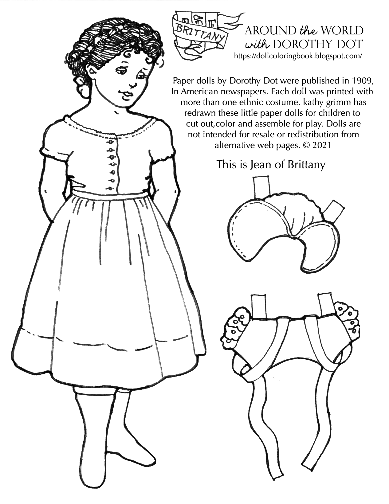 The doll coloring book jean of brittany paper doll