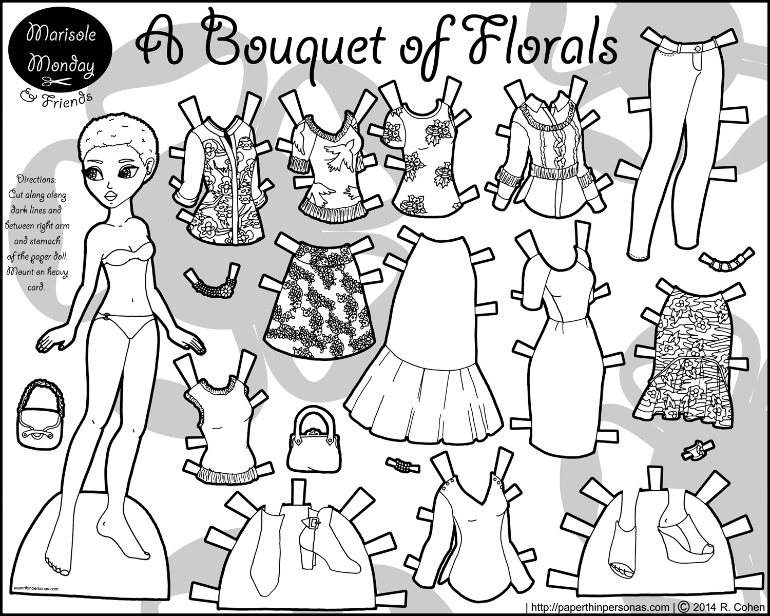 Printable paper doll coloring page