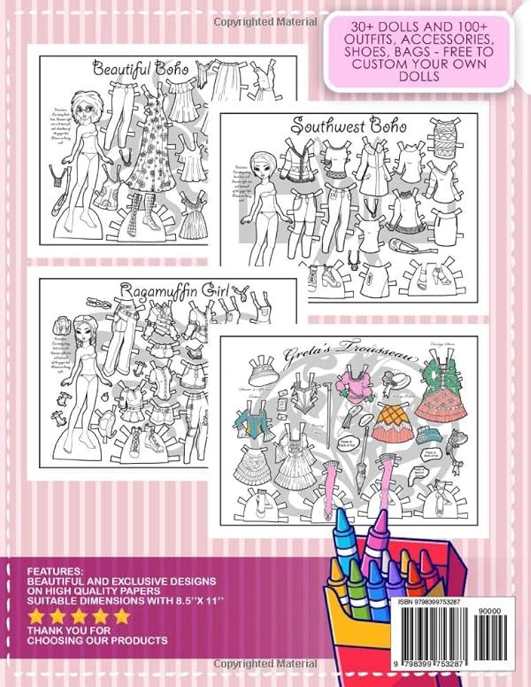 Paper dolls coloring book large print by ylife isadora