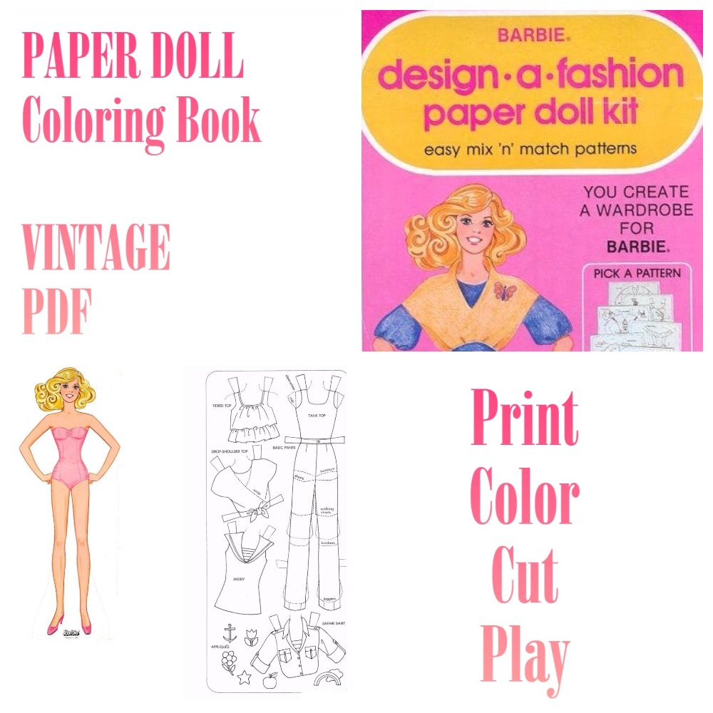 Digital vintage paper doll coloring book printable