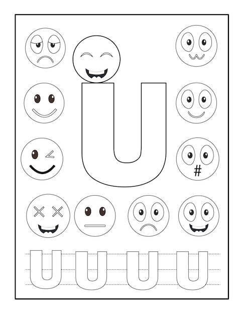 Premium vector alphabet coloring pages alphabet with cute emoji coloring pages emoji coloring pages