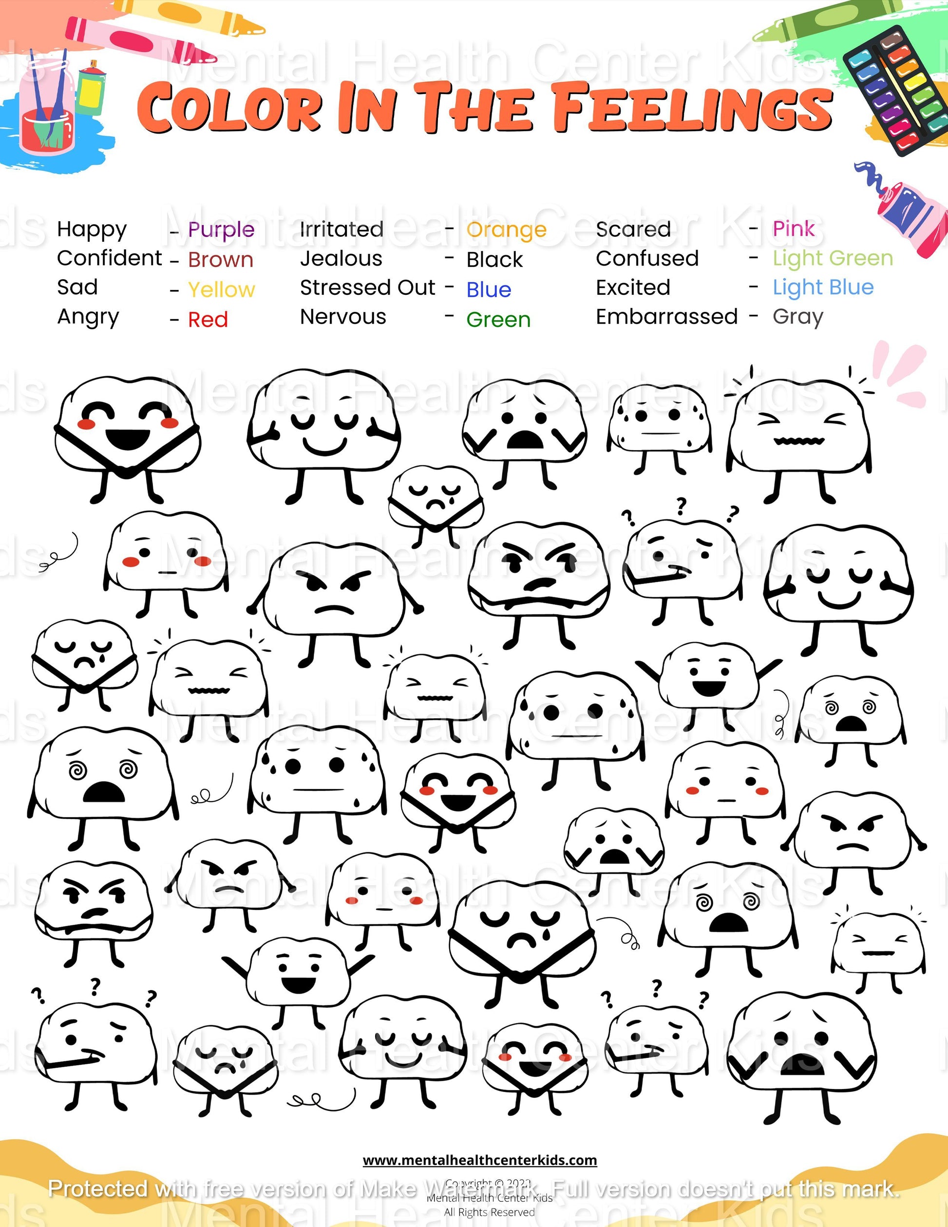 Emoji coloring page â mental health center kids