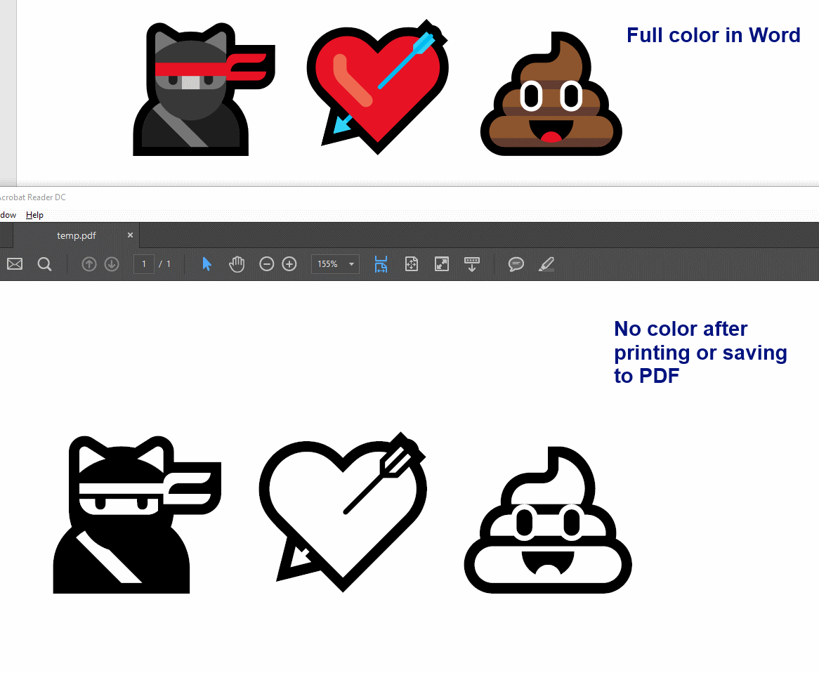 How do i keep emoji colors when printing them from word
