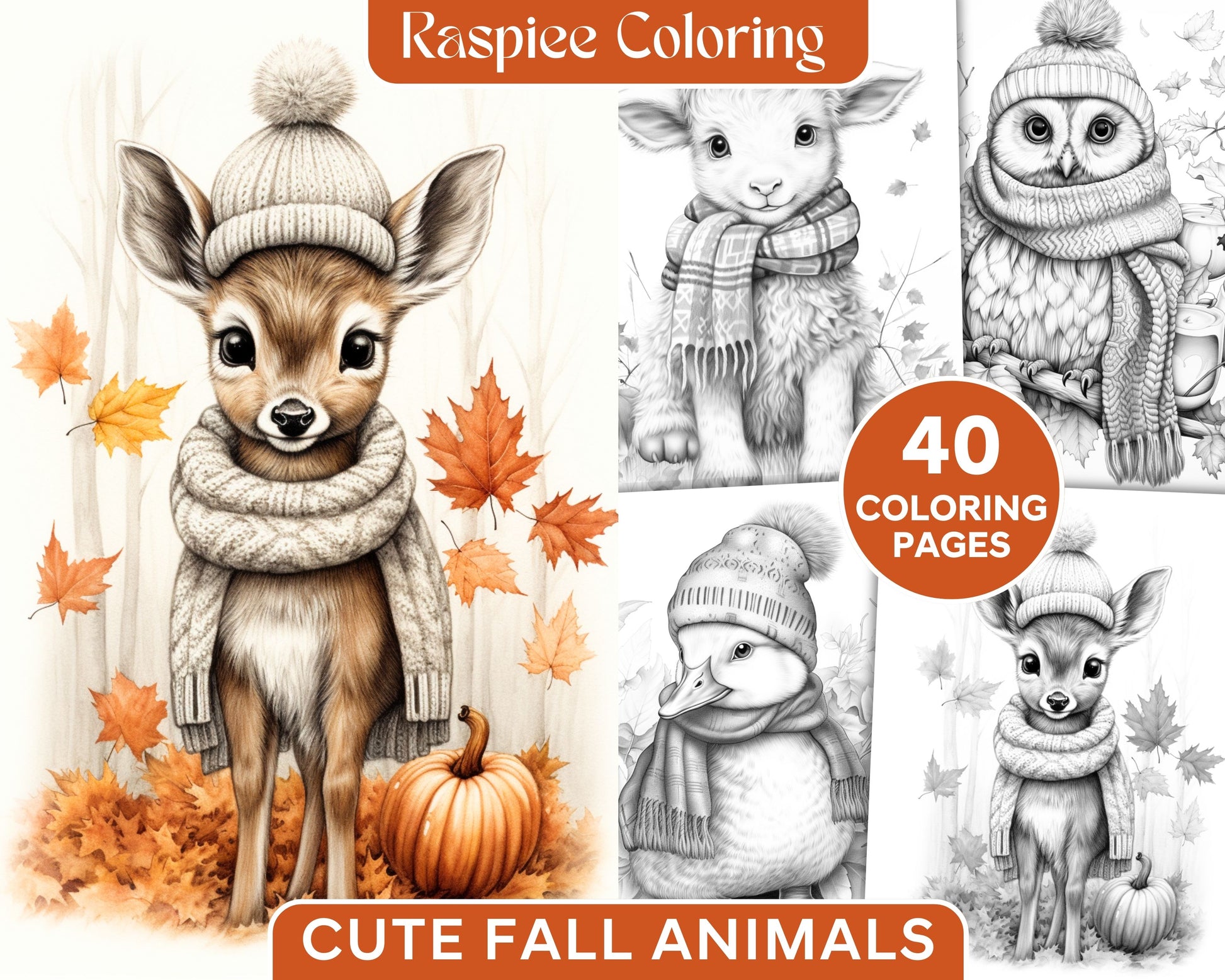 Cute fall animals grayscale coloring pages printable for adults and â coloring